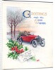 Original artwork for a Christmas card of a red car and holly, circa 1951 by (after) English School