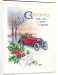 Original artwork for a Christmas card of a red car and holly, circa 1951 by (after) English School