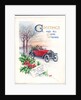 Original artwork for a Christmas card of a red car and holly, circa 1951 by (after) English School