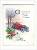 Original artwork for a Christmas card of a red car and holly, circa 1951 by (after) English School