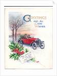 Original artwork for a Christmas card of a red car and holly, circa 1951 by (after) English School