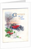 Original artwork for a Christmas card of a red car and holly, circa 1951 by (after) English School