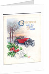 Original artwork for a Christmas card of a red car and holly, circa 1951 by (after) English School