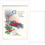 Original artwork for a Christmas card of a red car and holly, circa 1951 by (after) English School