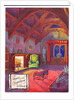 Original artwork for a Christmas card of a roaring fire in a baronial hall, circa 1953 by English School