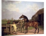 Bay Ascham, a stallion led through a gate to a mare, 1804 by Jacques-Laurent Agasse