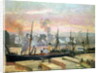 Sunset at Rouen, Boats Unloading Wood, 1896 by Camille Pissarro