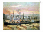 Sunset at Rouen, Boats Unloading Wood, 1896 by Camille Pissarro