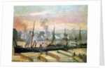 Sunset at Rouen, Boats Unloading Wood, 1896 by Camille Pissarro
