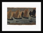 St. Ives Harbour with five sailing boats by Alfred Wallis
