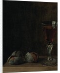 A glass of wine with walnuts on a table by Balthasar Denner