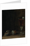 A glass of wine with walnuts on a table by Balthasar Denner