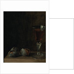 A glass of wine with walnuts on a table by Balthasar Denner