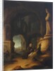 A hermit at prayer in a grotto with classical ruins by Jan Adriansz van Staveren