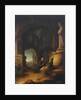 A hermit at prayer in a grotto with classical ruins by Jan Adriansz van Staveren
