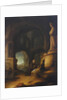A hermit at prayer in a grotto with classical ruins by Jan Adriansz van Staveren