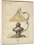 Drawing of a silver table lamp with a twisted fluted body in rococo style, House of Carl Faberge by Carl (firm of) Fabergé
