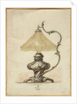 Drawing of a silver table lamp with a twisted fluted body in rococo style, House of Carl Faberge by Carl (firm of) Fabergé
