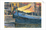 Anchored boats with a house wall in the background, 1908 by Egon Schiele