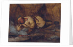 A Laplander Asleep by a Fire by Francois Auguste Biard