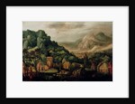 Extensive mountainous landscape by Hans Bol