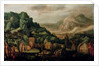 Extensive mountainous landscape by Hans Bol