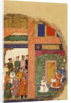 King Dasaratha Conversing with the Family Priest about Rama's Regency Inside the Palace, Whilst Courtiers and Ministers Await in the Courtyard, c.1595 by Mughal School