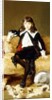 Portrait of a Boy, seated full length, on a Sofa Draped with a Lion Skin by Geza Vastagh
