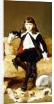 Portrait of a Boy, seated full length, on a Sofa Draped with a Lion Skin by Geza Vastagh