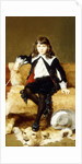 Portrait of a Boy, seated full length, on a Sofa Draped with a Lion Skin by Geza Vastagh