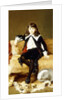 Portrait of a Boy, seated full length, on a Sofa Draped with a Lion Skin by Geza Vastagh