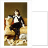 Portrait of a Boy, seated full length, on a Sofa Draped with a Lion Skin by Geza Vastagh