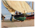 Fishermen, Stranded Boats, Valencia; Pescadores, barcas varadas, Valencia, by Joaquin Sorolla y Bastida