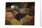 A Reclining Turk Smoking a Hookah, 1844 by Henri Baron