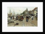 Marketplace by a Harbour by Luigi Loir