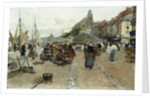 Marketplace by a Harbour by Luigi Loir