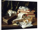 Kittens Playing on Desk by Alfred Brunel de Neuville
