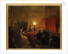 A family gathered around a lamplit table, 1854 by Petrus Kiers