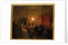 A family gathered around a lamplit table, 1854 by Petrus Kiers