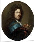 Portrait of the artist in a blue coat and brown velvet cape, with a medallion of the Elector Palatine, Johann Wilhelm by Godfried Schalken or Schalcken