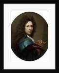 Portrait of the artist in a blue coat and brown velvet cape, with a medallion of the Elector Palatine, Johann Wilhelm by Godfried Schalken or Schalcken