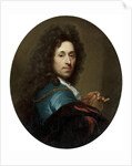 Portrait of the artist in a blue coat and brown velvet cape, with a medallion of the Elector Palatine, Johann Wilhelm by Godfried Schalken or Schalcken