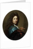 Portrait of the artist in a blue coat and brown velvet cape, with a medallion of the Elector Palatine, Johann Wilhelm by Godfried Schalken or Schalcken