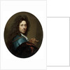 Portrait of the artist in a blue coat and brown velvet cape, with a medallion of the Elector Palatine, Johann Wilhelm by Godfried Schalken or Schalcken