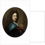 Portrait of the artist in a blue coat and brown velvet cape, with a medallion of the Elector Palatine, Johann Wilhelm by Godfried Schalken or Schalcken