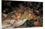 Fruit and flowers on a stone ledge, 1829 by George Lance