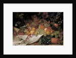 Fruit and flowers on a stone ledge, 1829 by George Lance