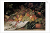 Fruit and flowers on a stone ledge, 1829 by George Lance