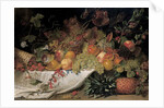 Fruit and flowers on a stone ledge, 1829 by George Lance