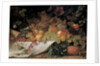 Fruit and flowers on a stone ledge, 1829 by George Lance